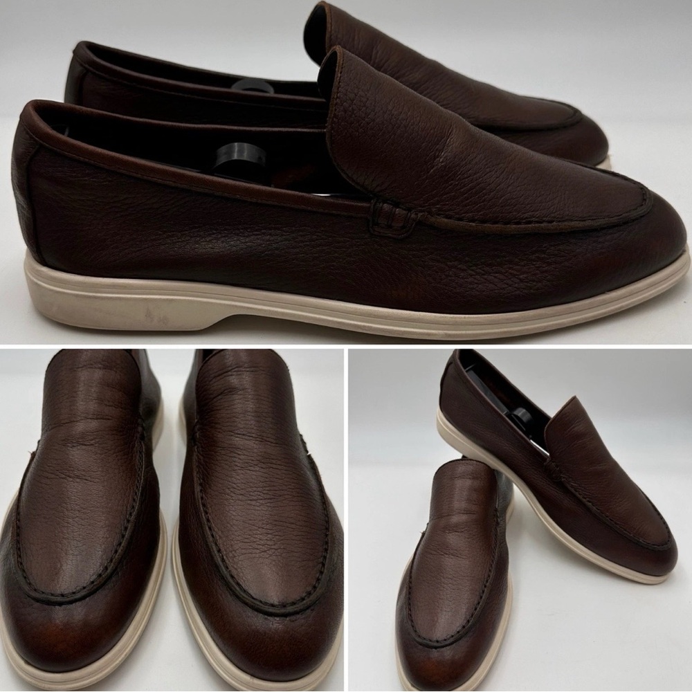 TO BOOT NEW YORK MENS LOAFERS Sz 9 ESPRESSO PEBBLED MINIMALIST LEATHER SHOES